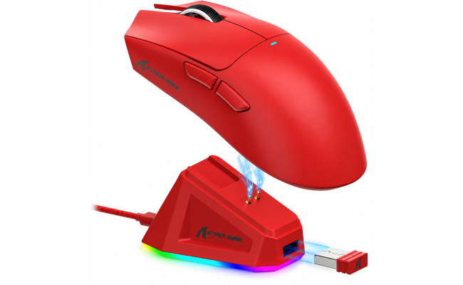 ATTACK SHARK X11 Tri-Mode Wireless Gaming Mouse Red with RGB Charging Dock ATTACK SHARK X11 Tri-Mode Wireless Gaming Mouse Red with RGB Charging Dock